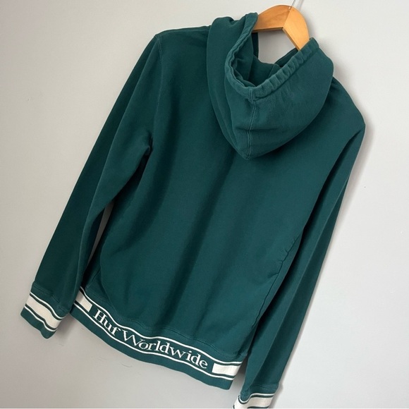 HUF Worldwide Relay French Terry Jade Green Quarter Zip Pullover Hoodie Size S - Picture 14 of 16